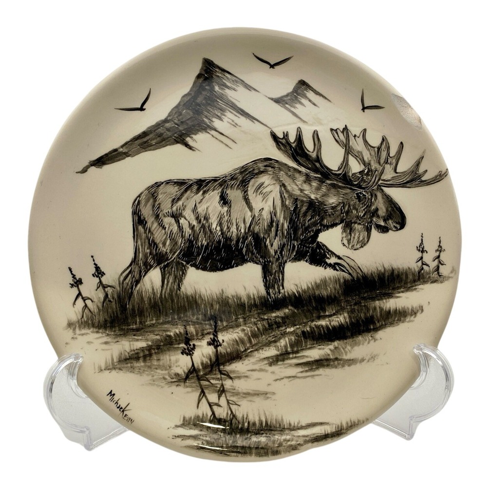 Bering Sea Original Handpainted Plate - Moose In Brush - Made In Alaska